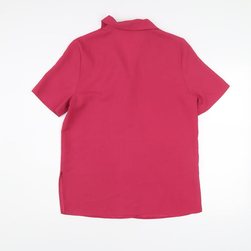 Berkertex Women Pink Size 12 Short Sleeve Button-Up Blouse