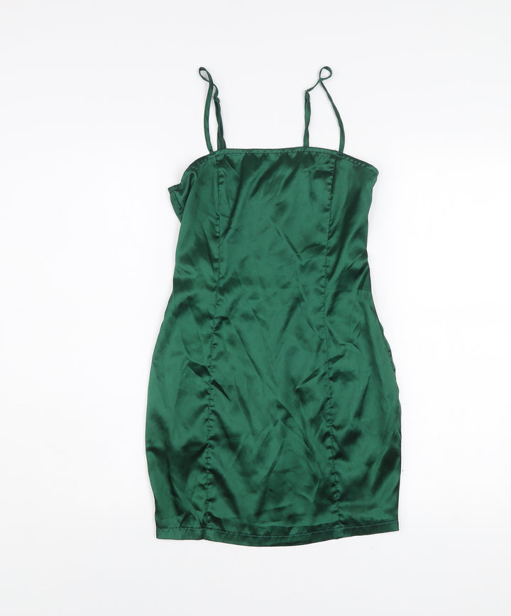 PrettyLittleThing Women’s Green Satin Slip Dress UK 4 Partywear