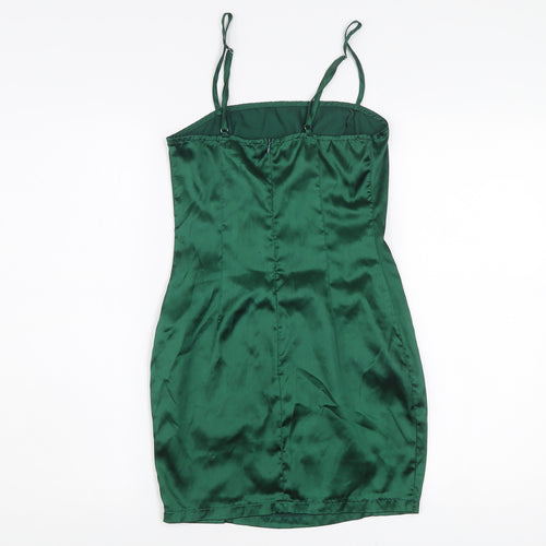 PrettyLittleThing Women’s Green Satin Slip Dress UK 4 Partywear