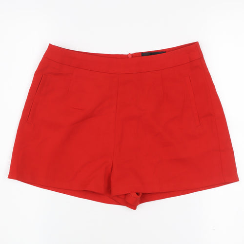 Missguided Women's Red Polyester Shorts UK 10 Regular Fit Summer Zip Casual