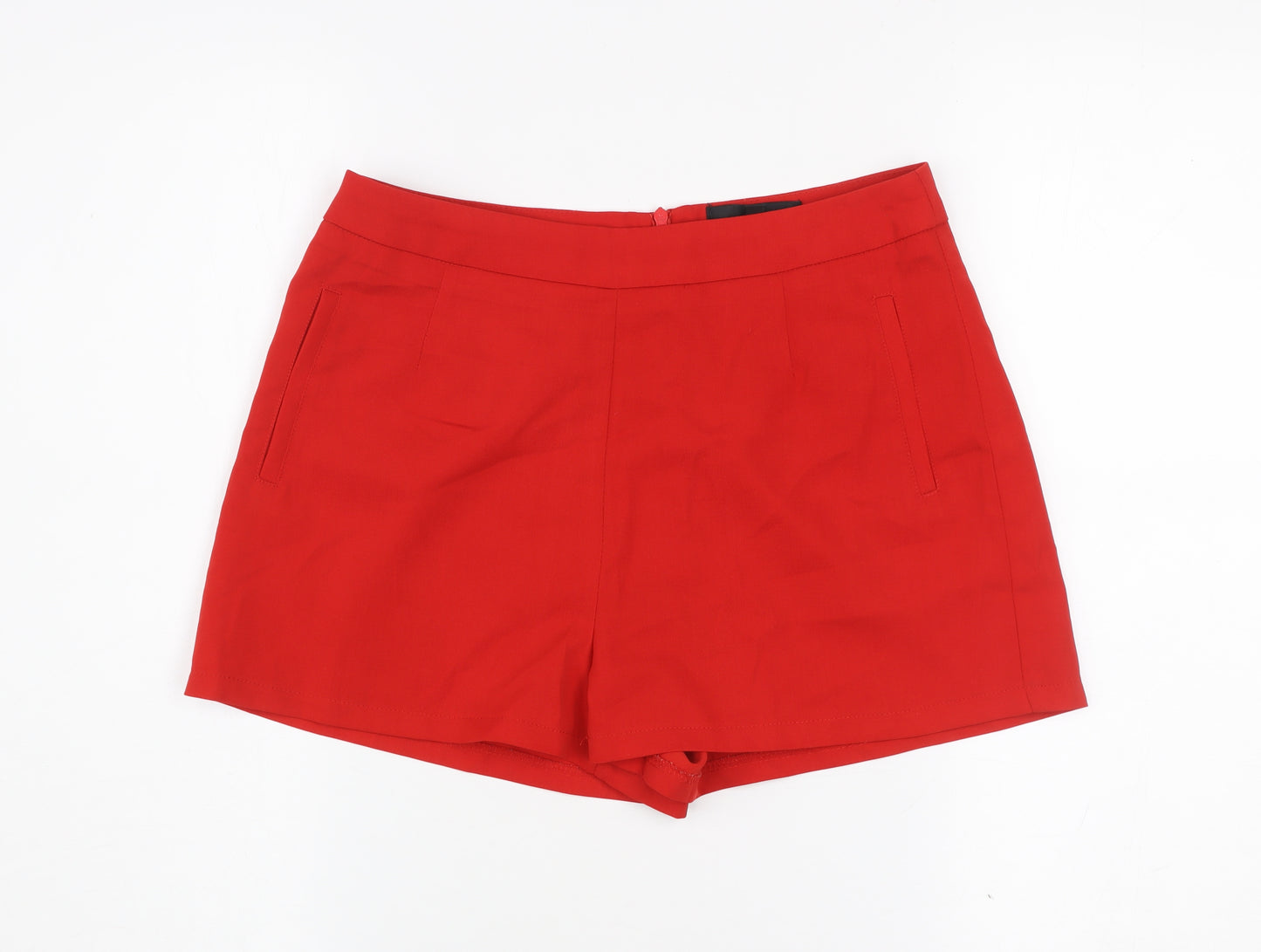 Missguided Women's Red Polyester Shorts UK 10 Regular Fit Summer Zip Casual
