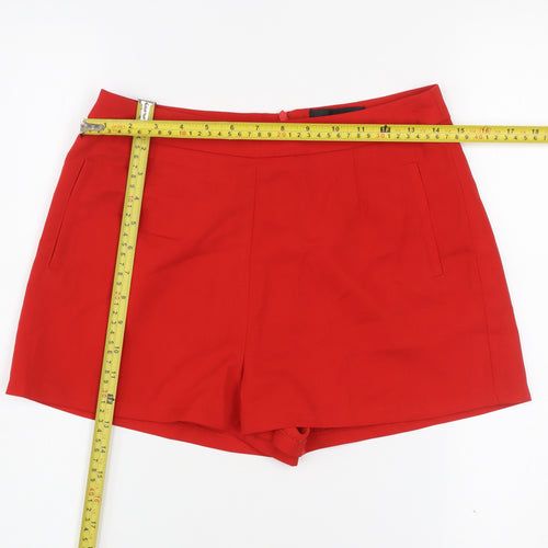 Missguided Women's Red Polyester Shorts UK 10 Regular Fit Summer Zip Casual