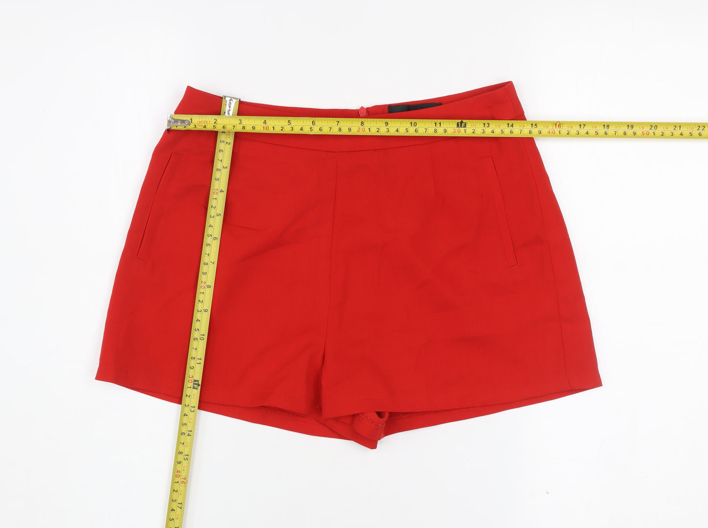 Missguided Women's Red Polyester Shorts UK 10 Regular Fit Summer Zip Casual