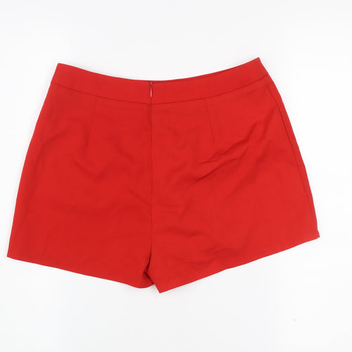 Missguided Women's Red Polyester Shorts UK 10 Regular Fit Summer Zip Casual