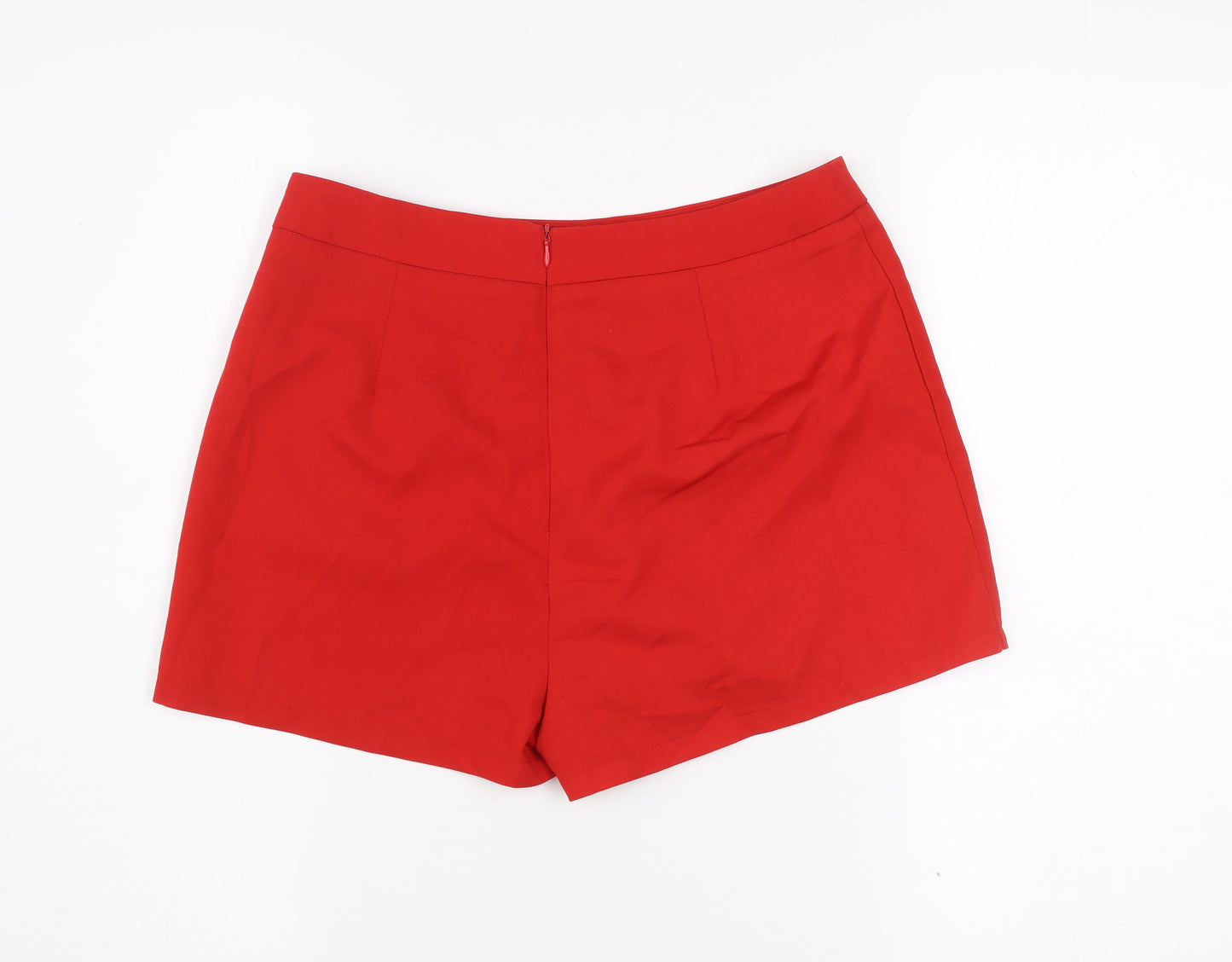 Missguided Women's Red Polyester Shorts UK 10 Regular Fit Summer Zip Casual
