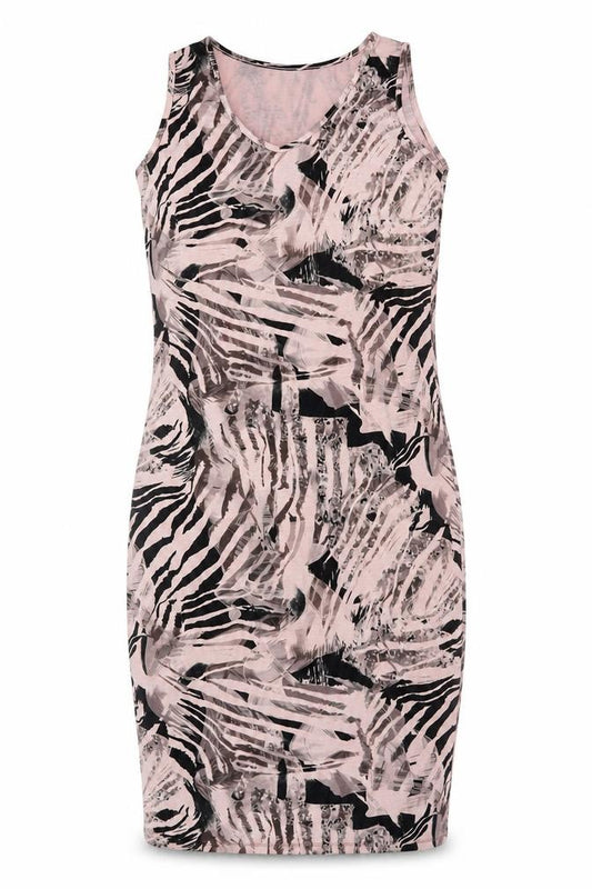 Front view of A Postcard From Brighton Women’s Pink Animal Print Bodycon Dress, size UK 2