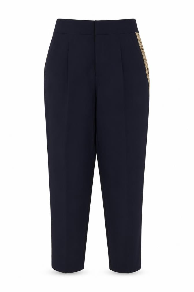 Front view of Zara Basic Women’s Blue Embroidered Slim Trousers, size UK 12