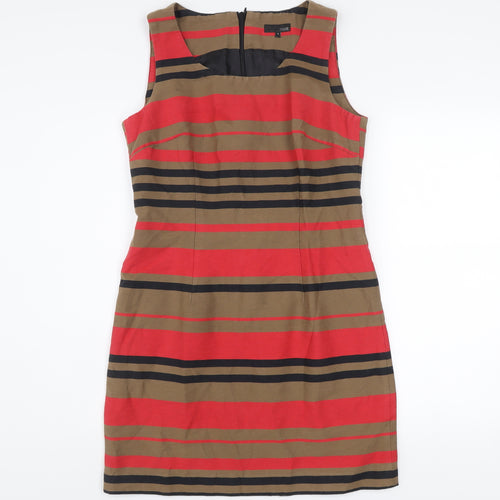 Next Women’s Red Brown Striped Sheath Dress Size 14 Sleeveless