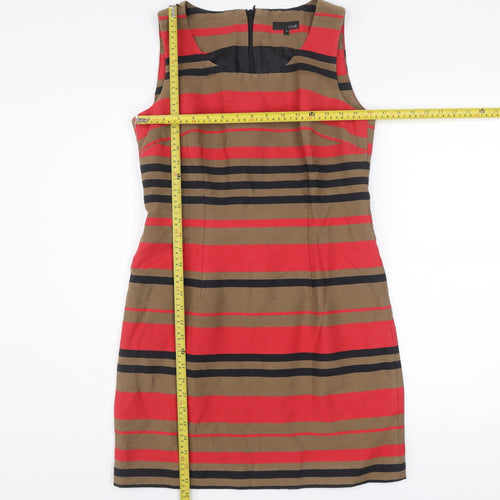 Next Women’s Red Brown Striped Sheath Dress Size 14 Sleeveless