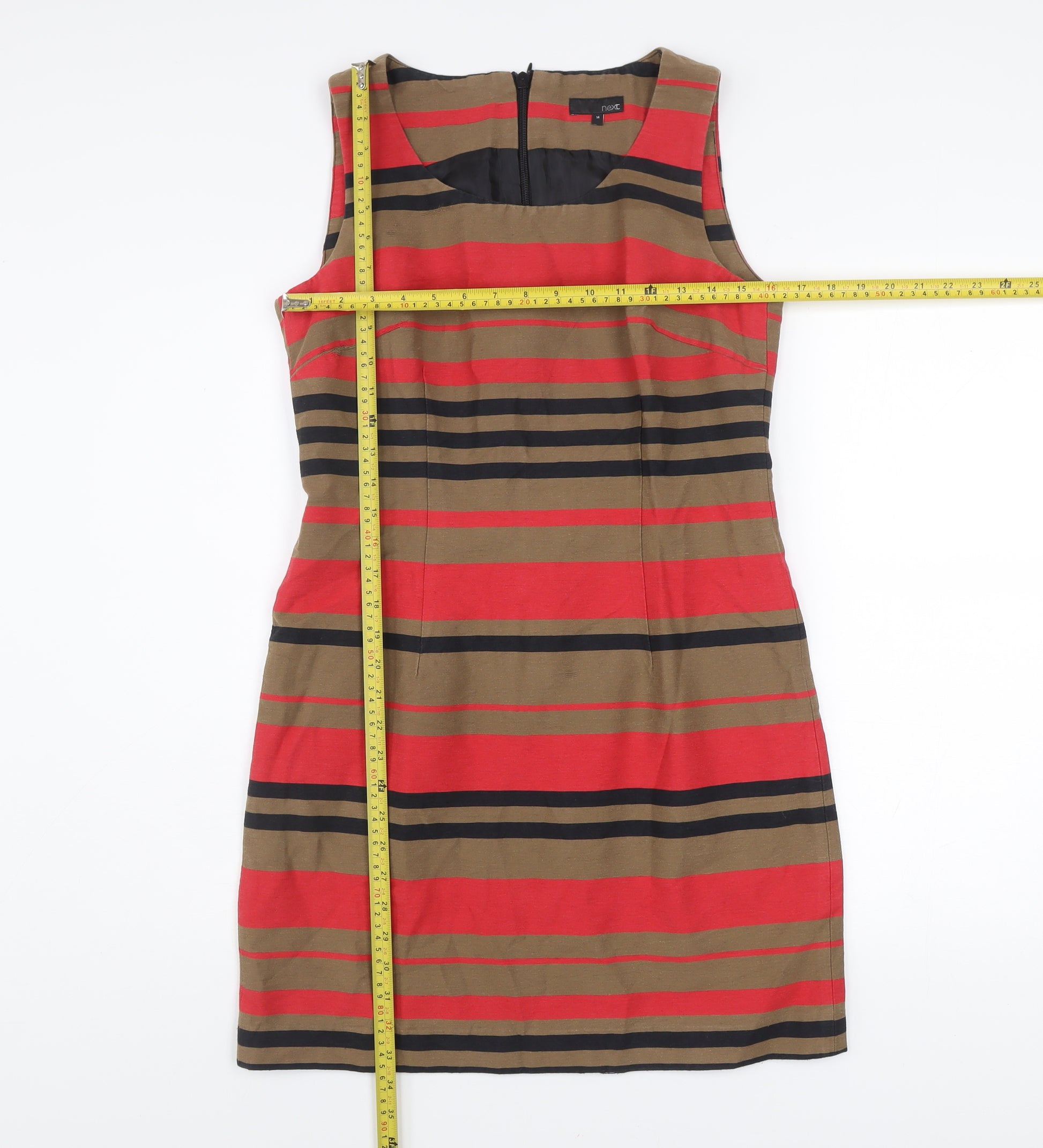 Next Women's Red Brown Striped Sheath Dress Size 14 Sleeveless Preworn Next Women's Red Brown Striped Sheath Dress Size 14 Sleeveless Preworn