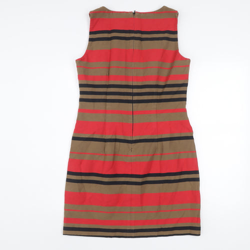 Next Women’s Red Brown Striped Sheath Dress Size 14 Sleeveless