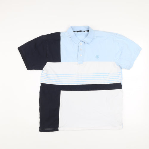 Charles Norton Mens Polo Shirt Blue White Black L Colourblock Cotton