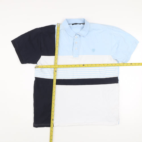 Charles Norton Mens Polo Shirt Blue White Black L Colourblock Cotton