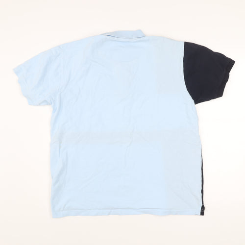 Charles Norton Mens Polo Shirt Blue White Black L Colourblock Cotton