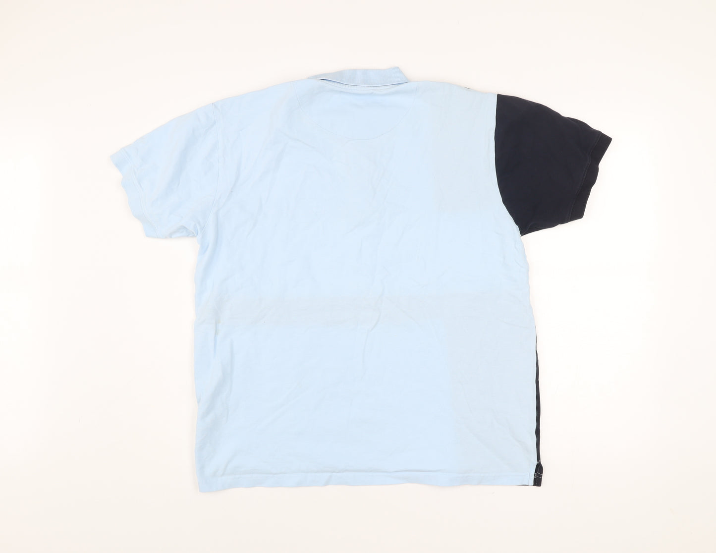 Charles Norton Mens Polo Shirt Blue White Black L Colourblock Cotton