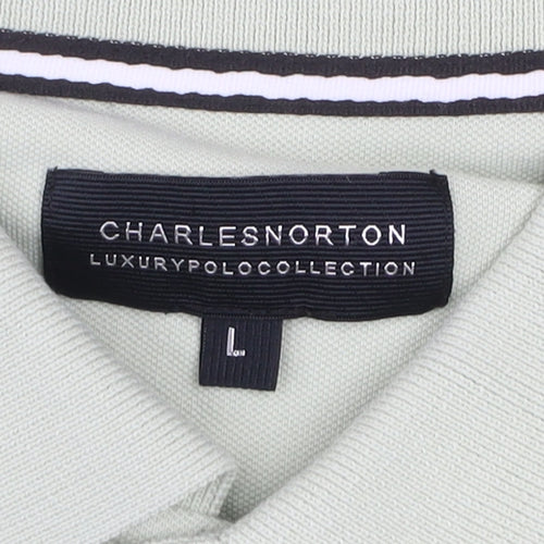 Charles Norton Mens Green L Polo Shirt Cotton Elastane Short Sleeve