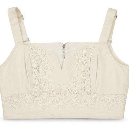Guess Women Ivory Cropped Blouse M Cotton Lace Zip
