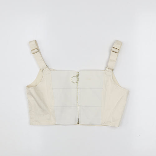 Guess Women Ivory Cropped Blouse M Cotton Lace Zip
