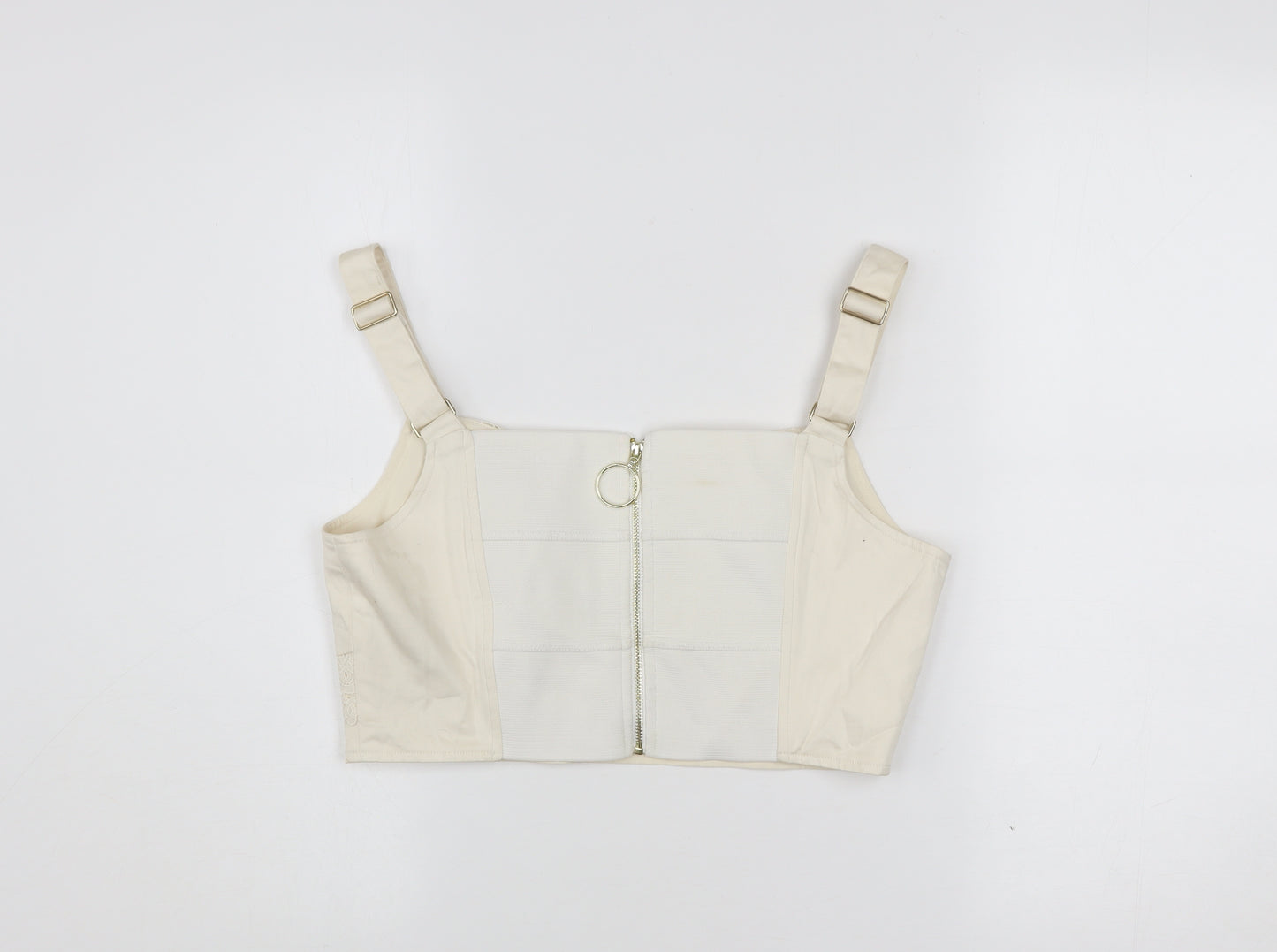 Guess Women Ivory Cropped Blouse M Cotton Lace Zip