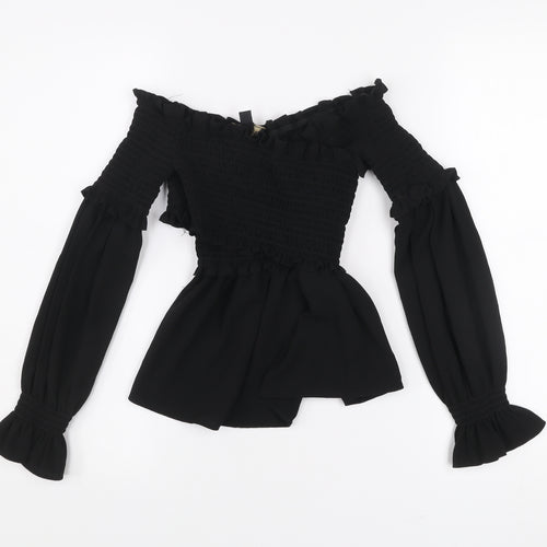 Lipsy Women Black Off Shoulder Ruffle Blouse Size 4 Tunic Style