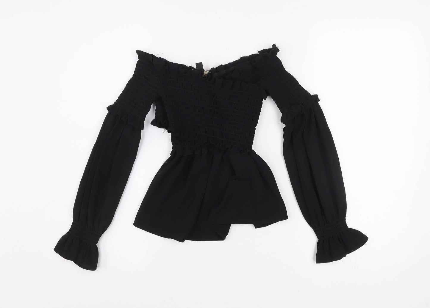 Lipsy Women Black Off Shoulder Ruffle Blouse Size 4 Tunic Style