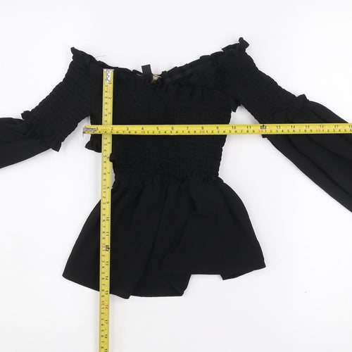 Lipsy Women Black Off Shoulder Ruffle Blouse Size 4 Tunic Style