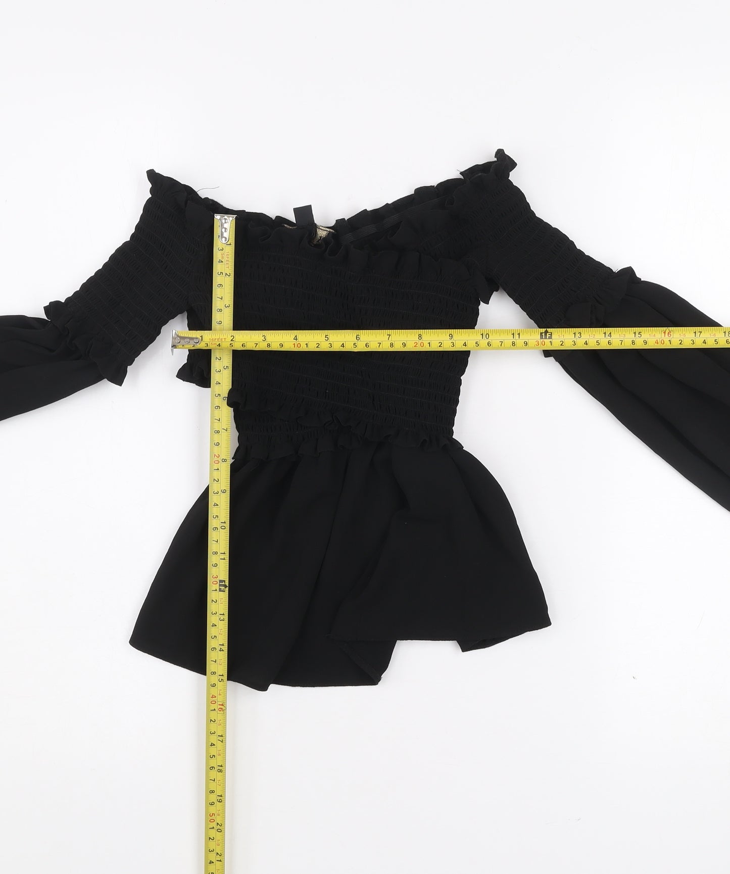 Lipsy Women Black Off Shoulder Ruffle Blouse Size 4 Tunic Style