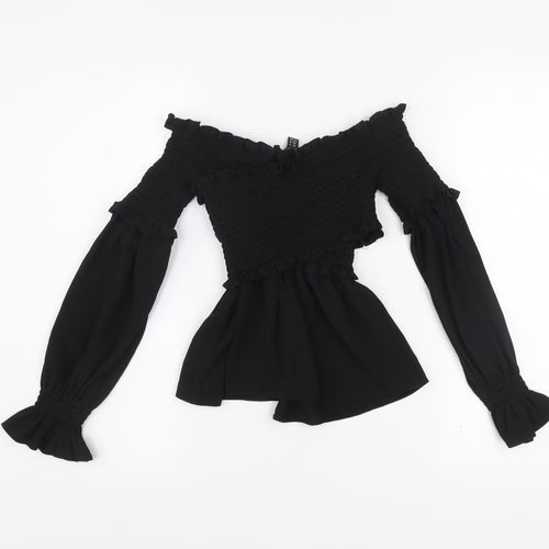 Lipsy Women Black Off Shoulder Ruffle Blouse Size 4 Tunic Style