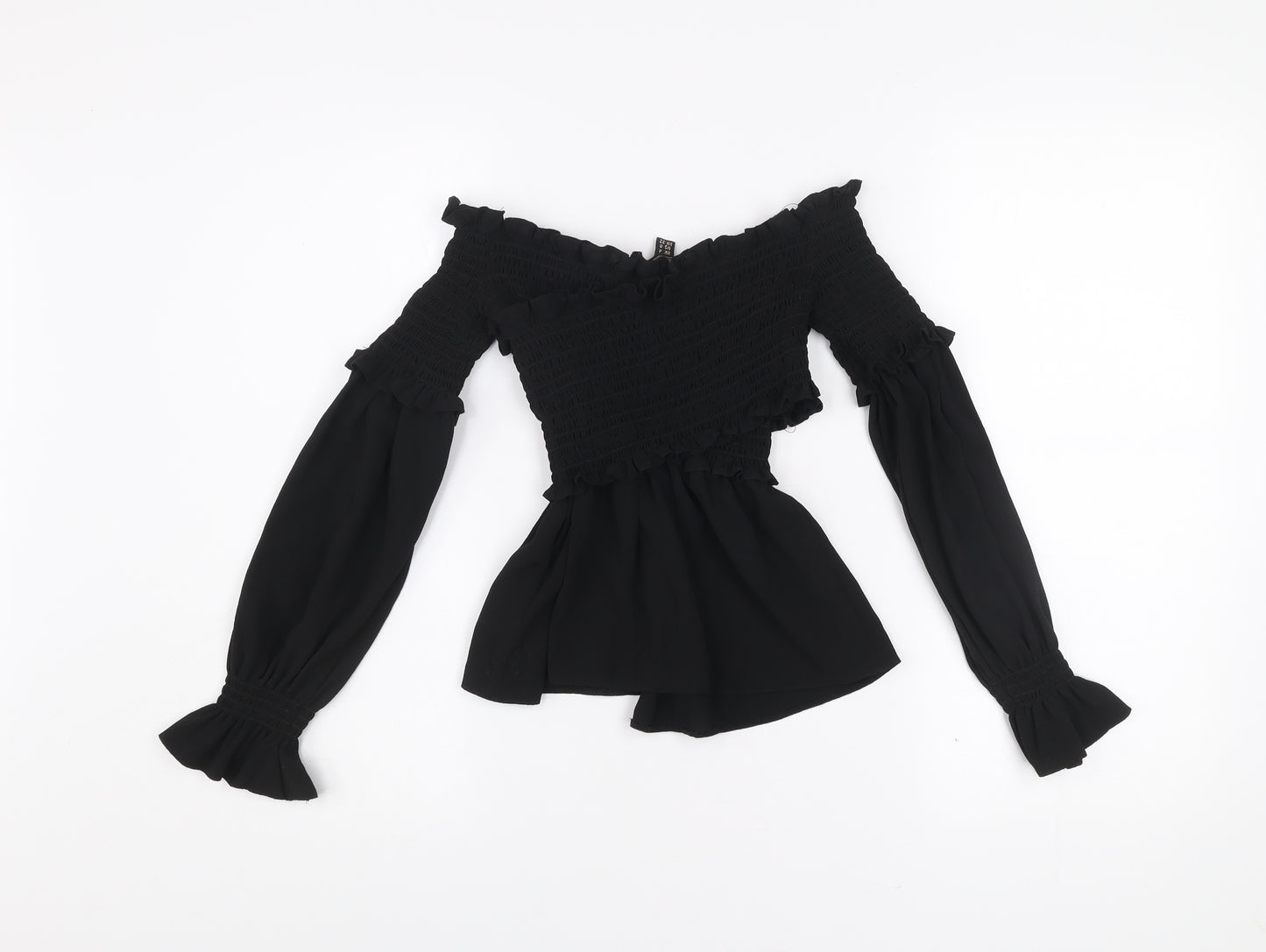 Lipsy Women Black Off Shoulder Ruffle Blouse Size 4 Tunic Style