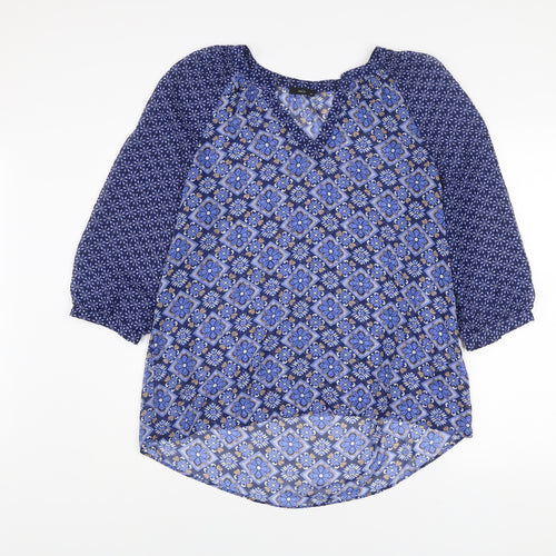 M&Co Women’s Blue Geometric Tunic Blouse Size 14 V-Neck 3/4 Sleeve