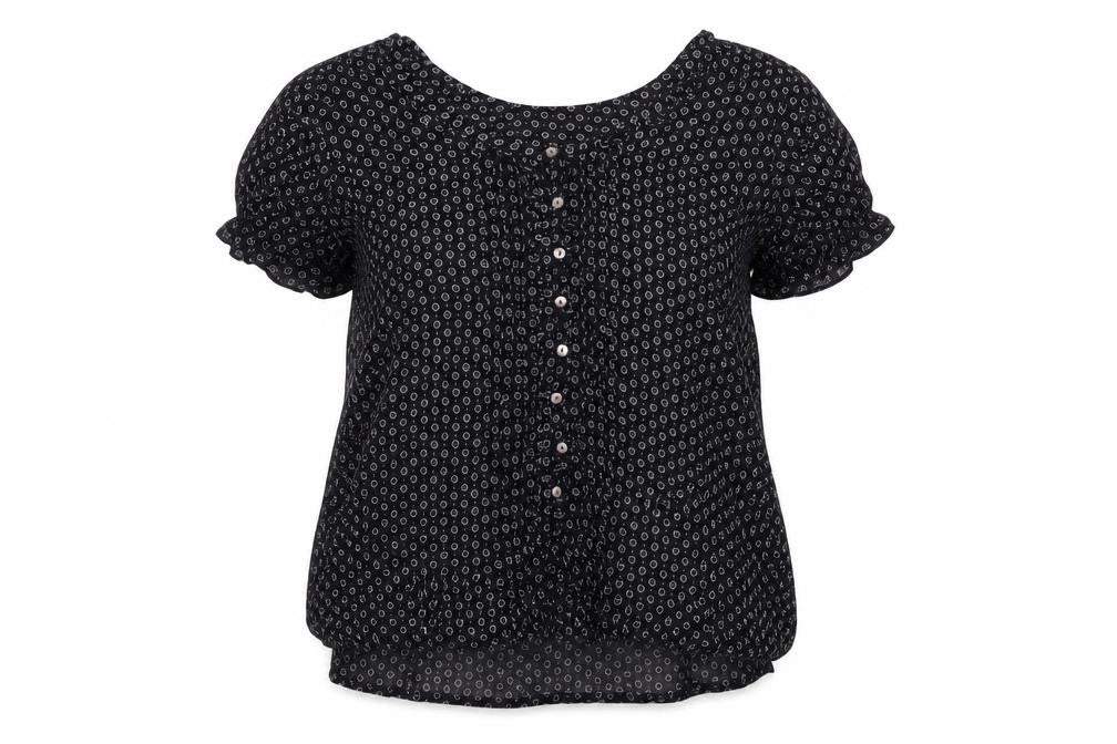 Front view of Monsoon women’s black viscose blouse, size UK 14, tunic work casual