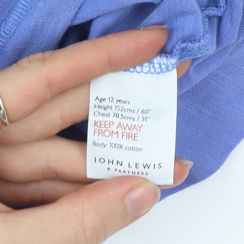 John Lewis Girls Blue Cotton Leopard Print T-Shirt Age 12 Years