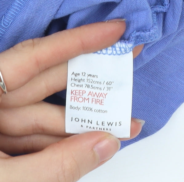 John Lewis Girls Blue Cotton Leopard Print T-Shirt Age 12 Years