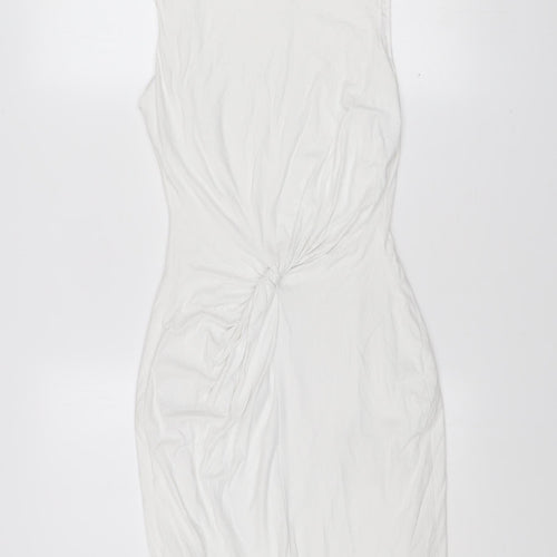 MNG Collection Women's White Bodycon Dress Size 10 Scoop Neck Ruched Jersey
