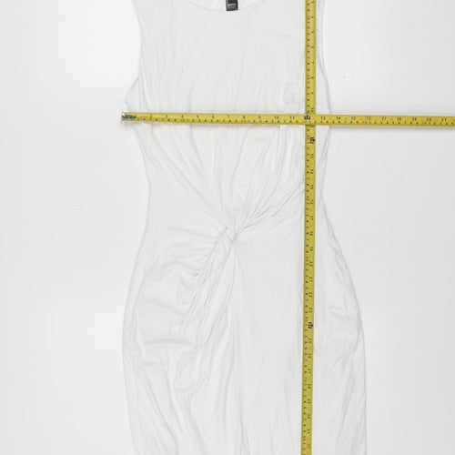 MNG Collection Women's White Bodycon Dress Size 10 Scoop Neck Ruched Jersey