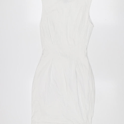 MNG Collection Women's White Bodycon Dress Size 10 Scoop Neck Ruched Jersey