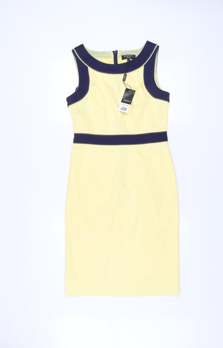 Papaya Women’s Yellow Blue Sheath Knee Length Dress Size 10