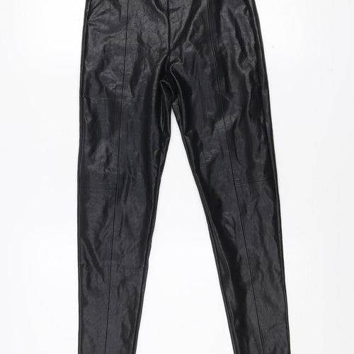 Stradivarius Women’s Black Faux Leather Leggings Size 8 Slim Fit