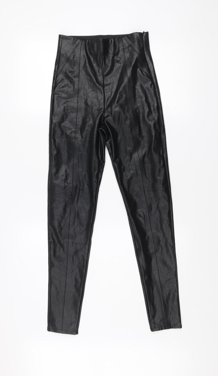 Stradivarius Women’s Black Faux Leather Leggings Size 8 Slim Fit