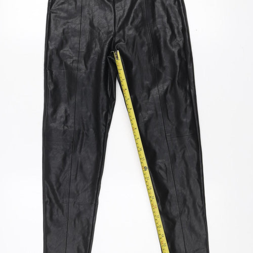 Stradivarius Women’s Black Faux Leather Leggings Size 8 Slim Fit