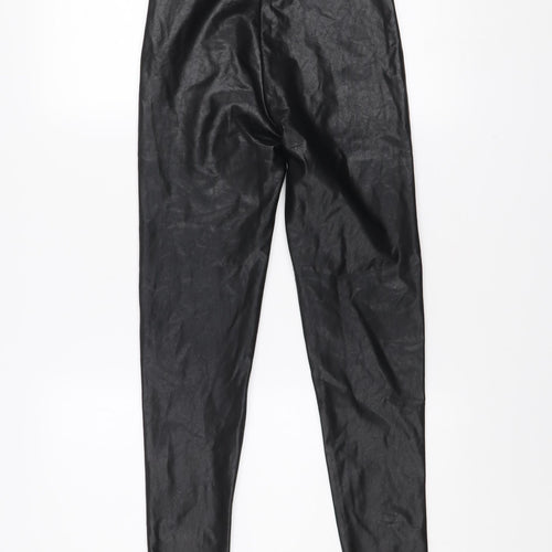 Stradivarius Women’s Black Faux Leather Leggings Size 8 Slim Fit