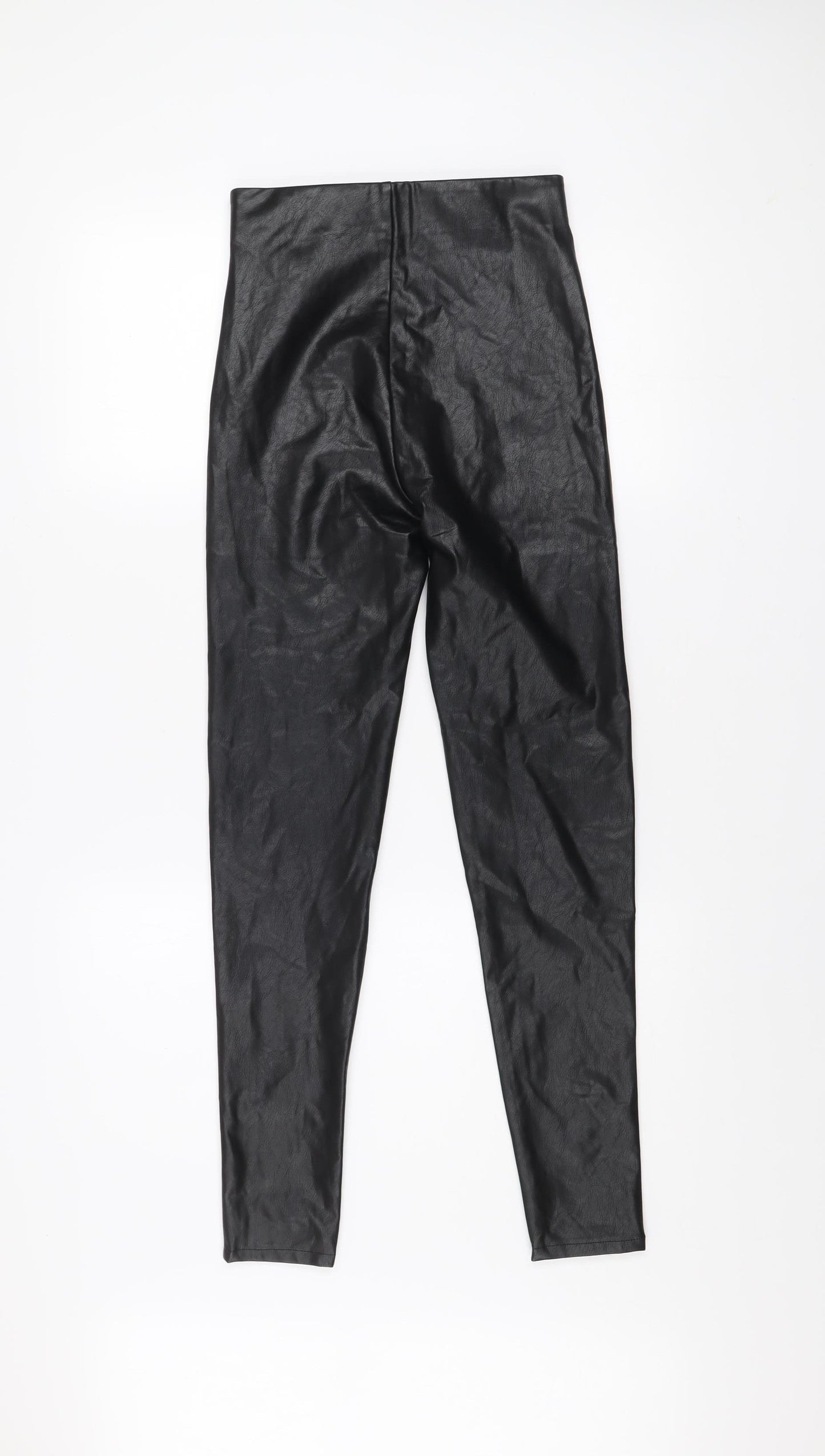 Stradivarius Women’s Black Faux Leather Leggings Size 8 Slim Fit
