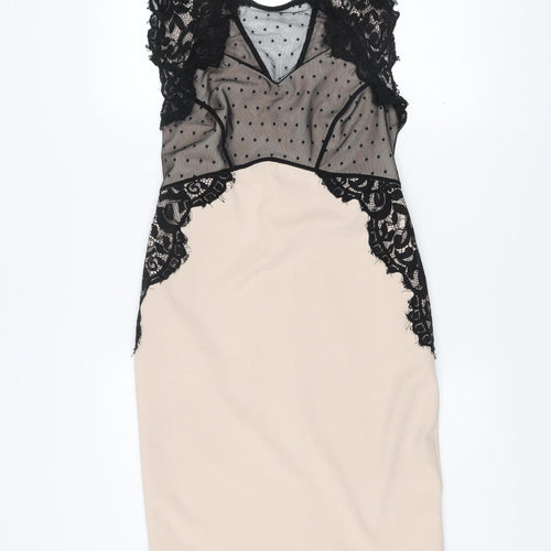 Next Petite Women’s Beige Black Lace Sheath Dress Size 12