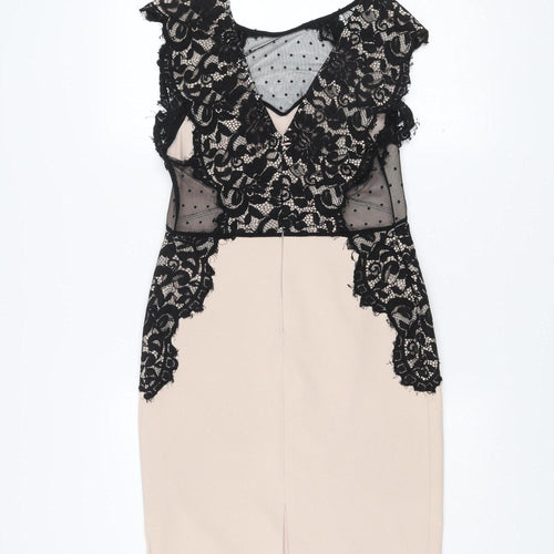 Next Petite Women’s Beige Black Lace Sheath Dress Size 12
