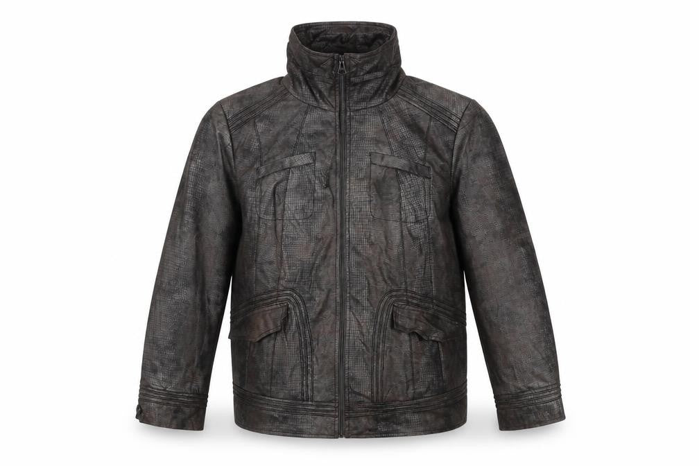 Front view of Bianca unisex brown polyester mid-length zip jacket, size 20