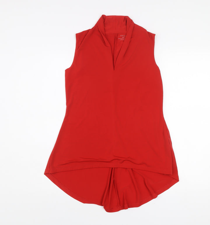 Grace Womens Red Sleeveless Tunic Blouse Top Size S V-Neck