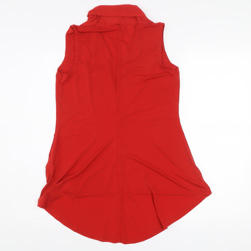 Grace Womens Red Sleeveless Tunic Blouse Top Size S V-Neck
