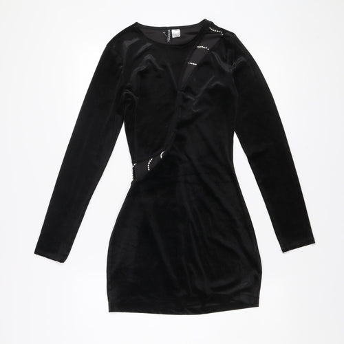 H&M Women’s Black Velvet Sequin Bodycon Mini Dress Size 8