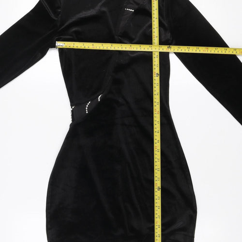 H&M Women’s Black Velvet Sequin Bodycon Mini Dress Size 8