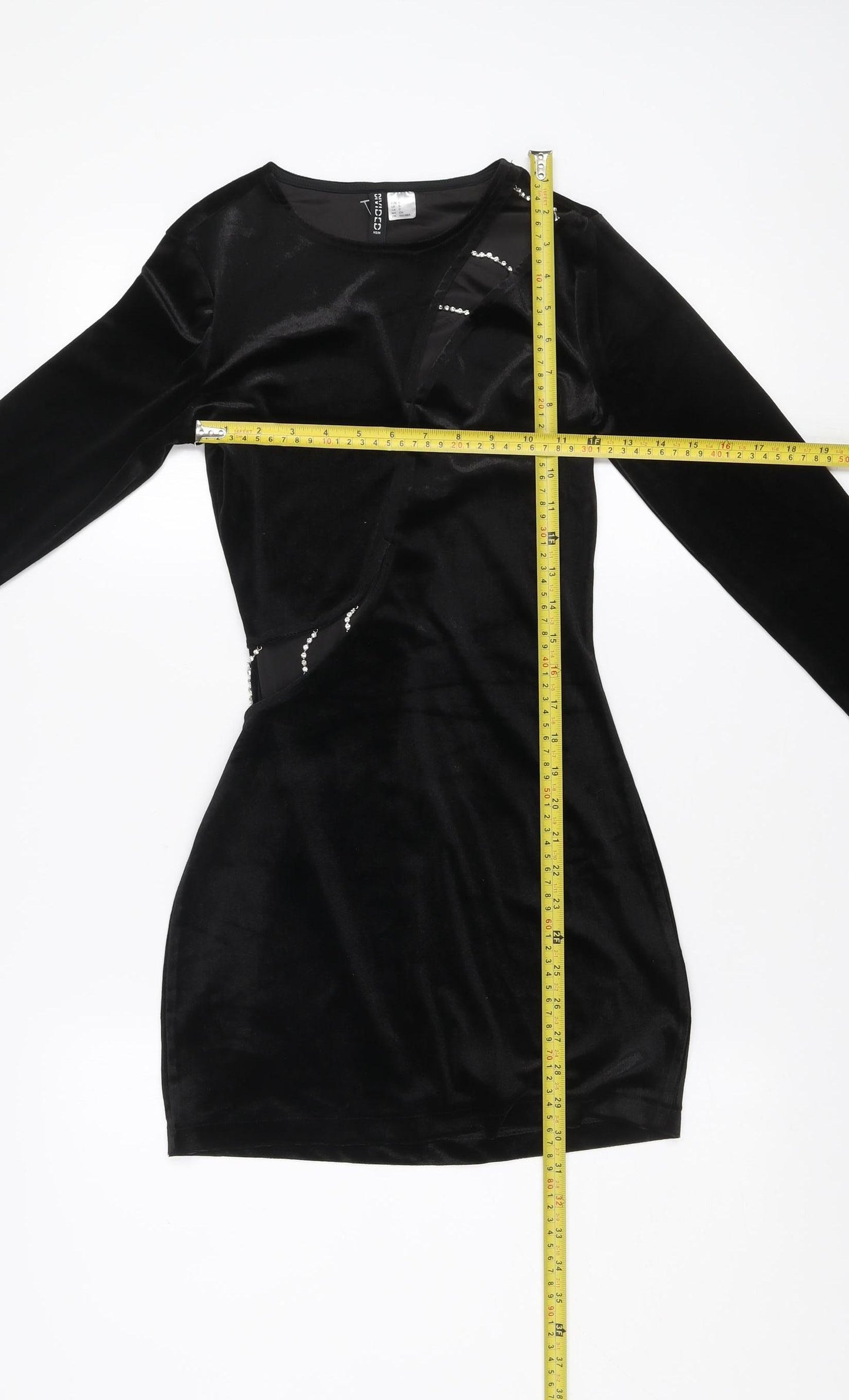 H&M Women’s Black Velvet Sequin Bodycon Mini Dress Size 8